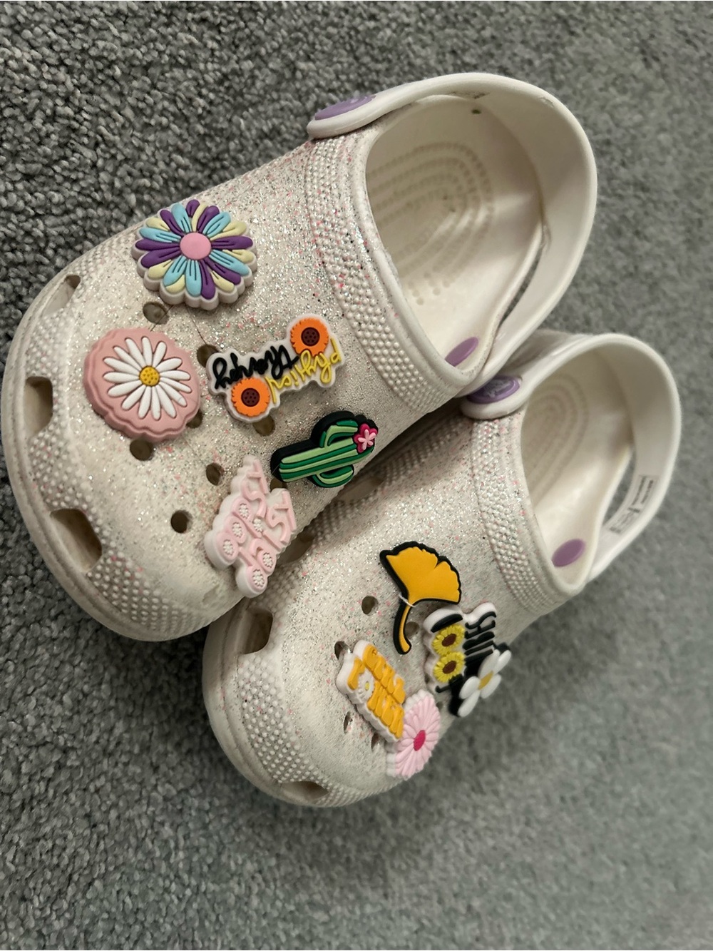 Kids White Slip-On Crocs with Colorful Charms